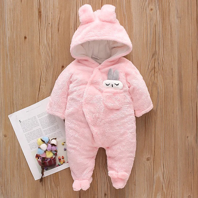 Baby Plush Hooded Romper | Cartoon Animal Ear Jumpsuit Newborn–1.5Y