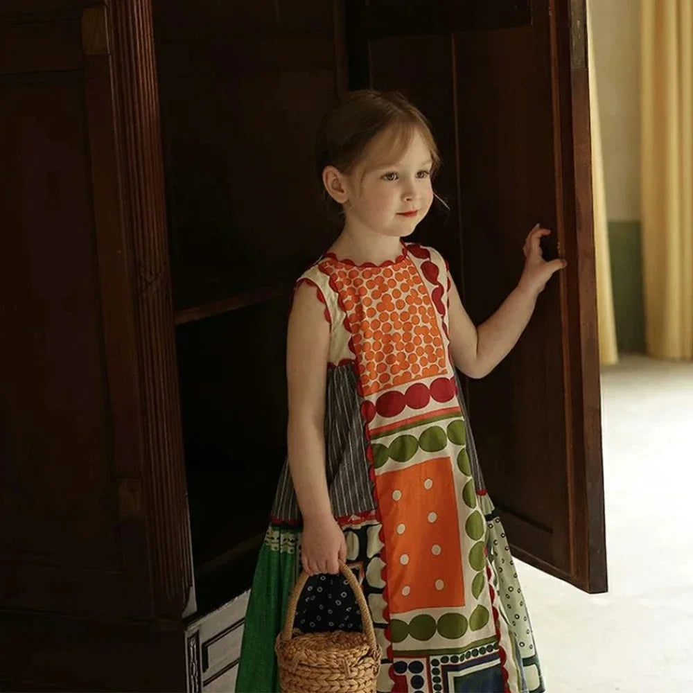 Girls Sleeveless Bohemian Print Dress | Summer Holiday Dress (3T–7T)