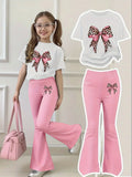 Girls Leopard Print Bow Top & Bell-Bottom Set (4-12Y)
