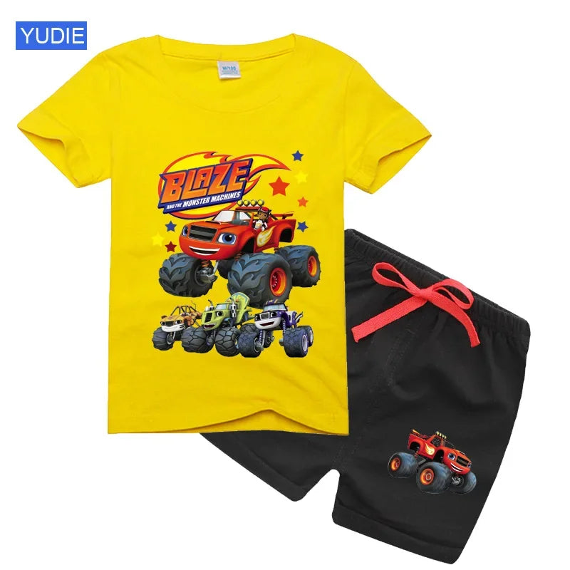Boys' Cartoon Print Short Sleeve T-Shirt & Shorts Set