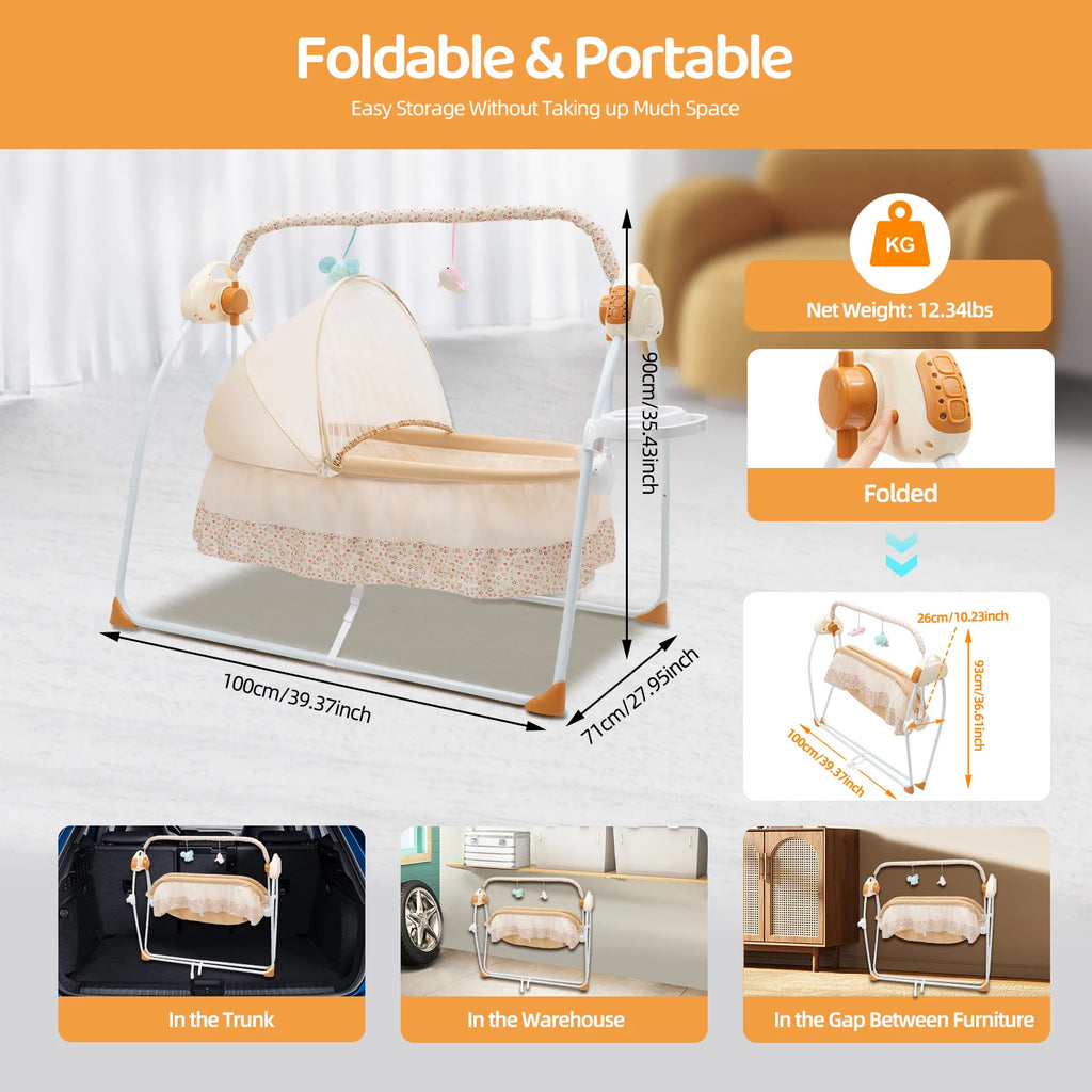 Electric Baby Cradle Swing with Bluetooth, 5 Speeds & Mosquito Net | 0–18 Months