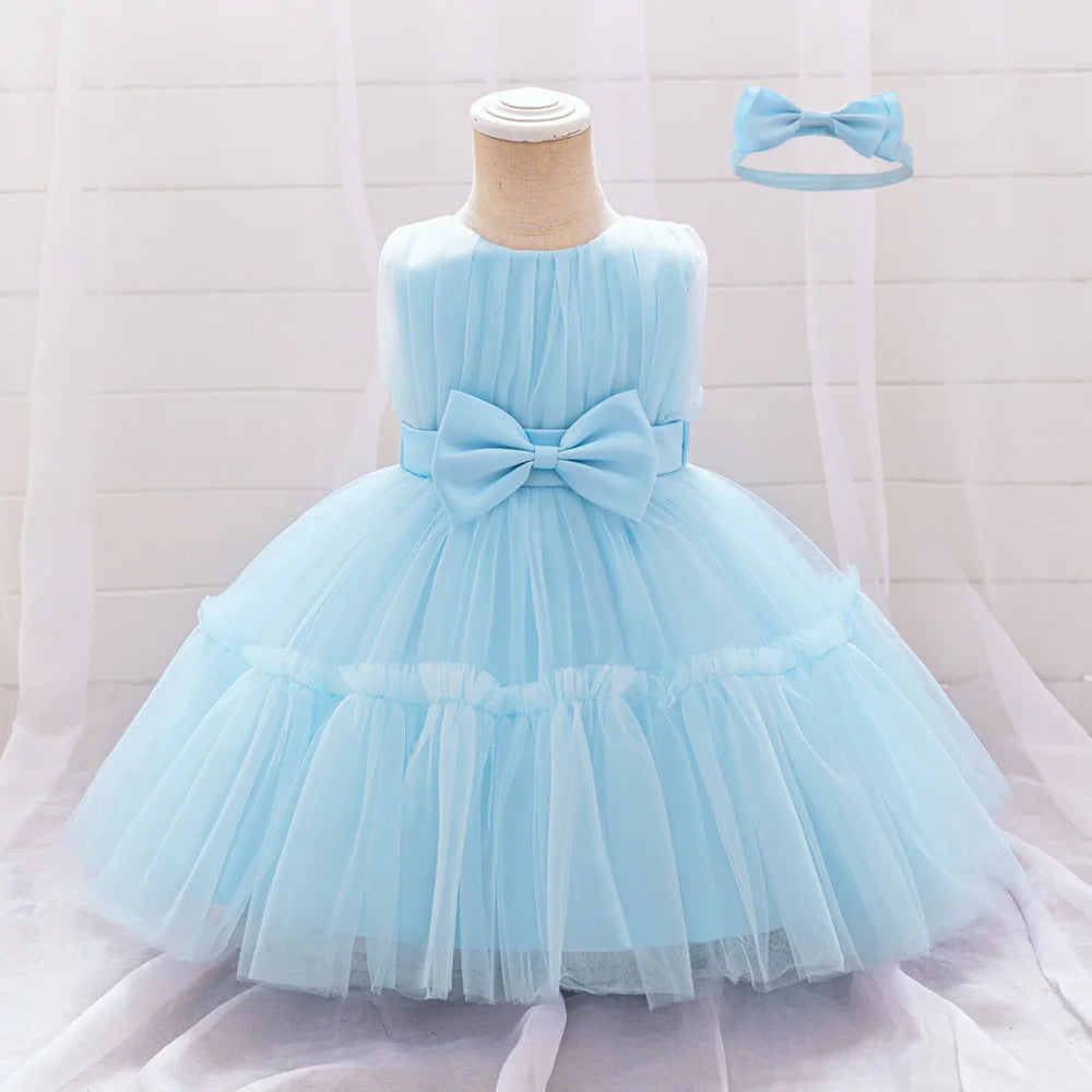Infant Baby 1st Birthday Baptism Dresses For Girls Kids Elegant Wedding Party Princess Dress Tulle Toddler Girl Summer Clothes