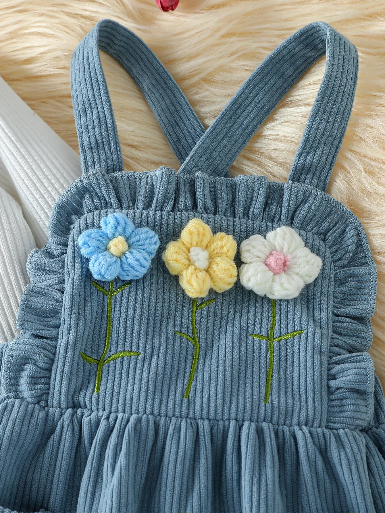 Baby Girls Autumn 3-Piece Outfit Set | Romper, Crochet Skirt & Headband