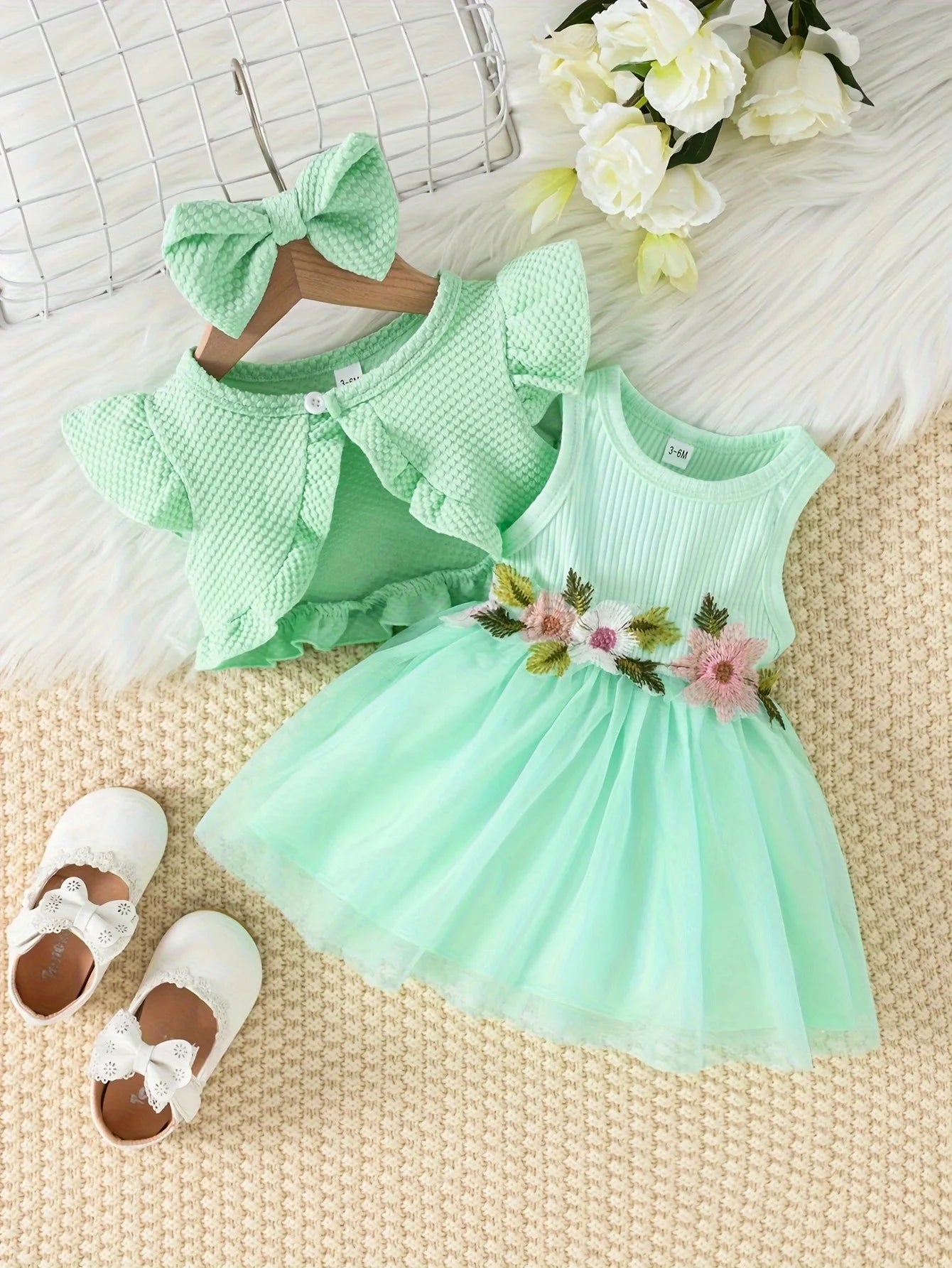 Baby Girls Summer Floral Vest & Mesh Dress Set | 2-Piece