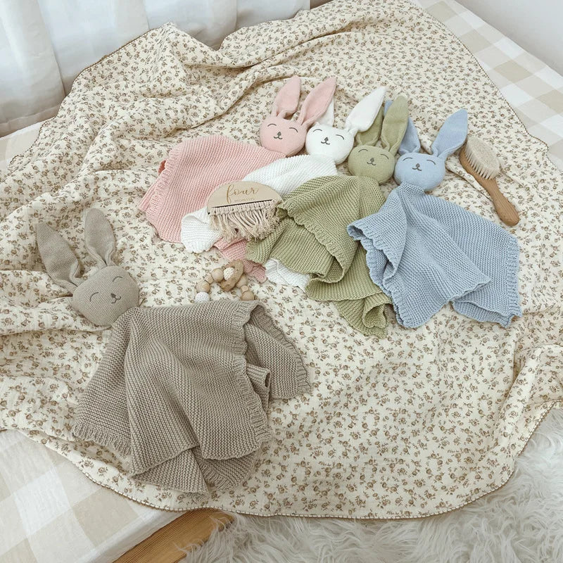 Baby gifts Lovey Animal Stroller Blanket Breathable Cotton Knitted Bunny Comforting Blanket