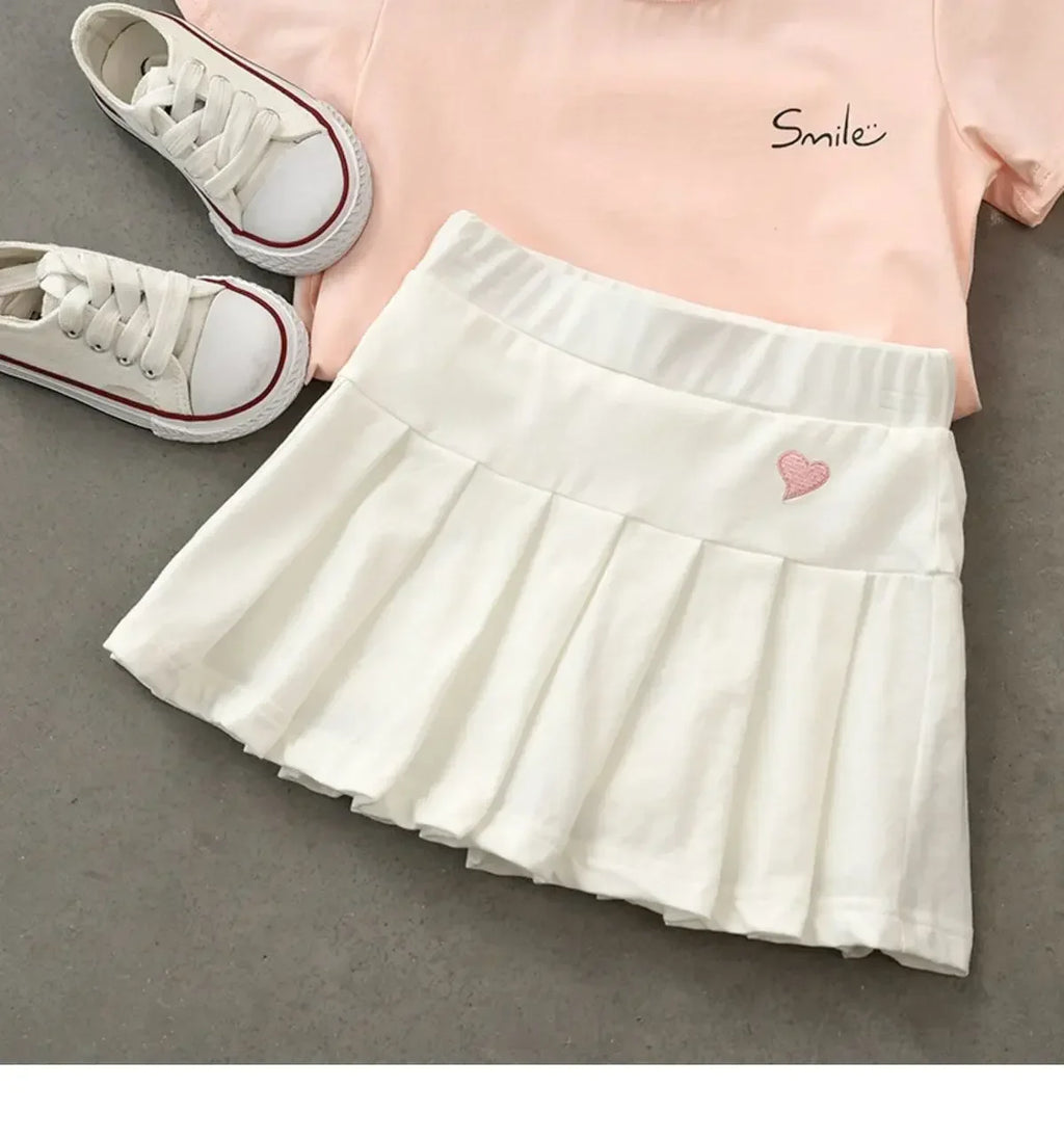 Girls Pleated Skirt with Built-In Safety Shorts
