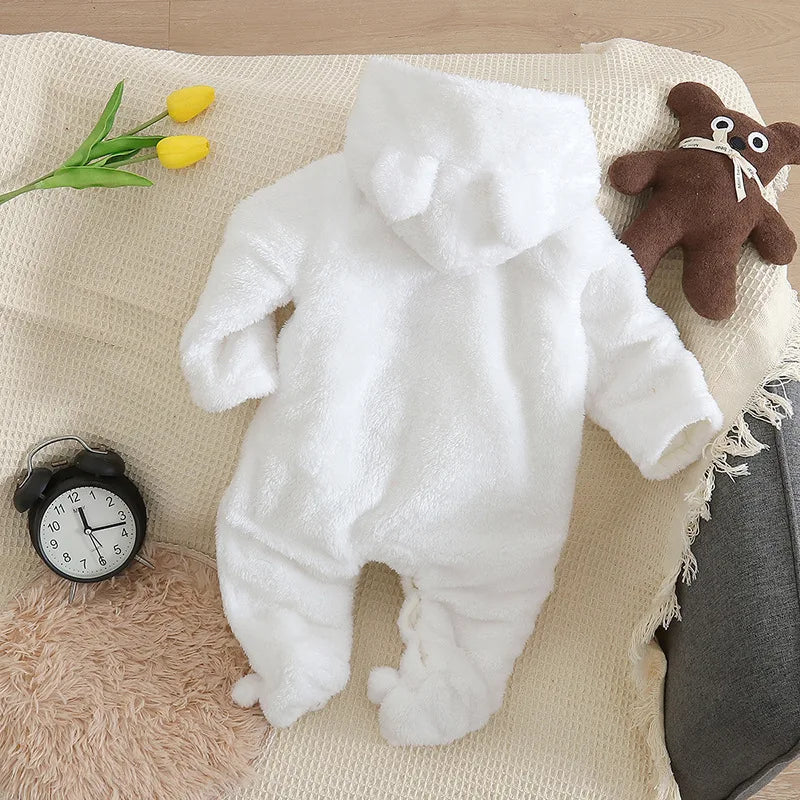 Baby Plush Hooded Romper | Cartoon Animal Ear Jumpsuit Newborn–1.5Y