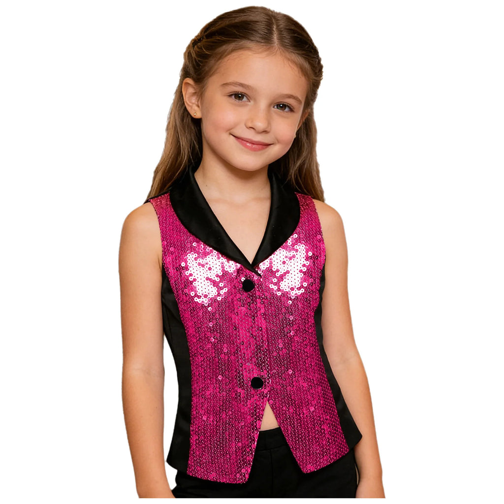 Girls' Sequin Lapel Waistcoat | Jazz Dance & Performance Vest Ages 6–16