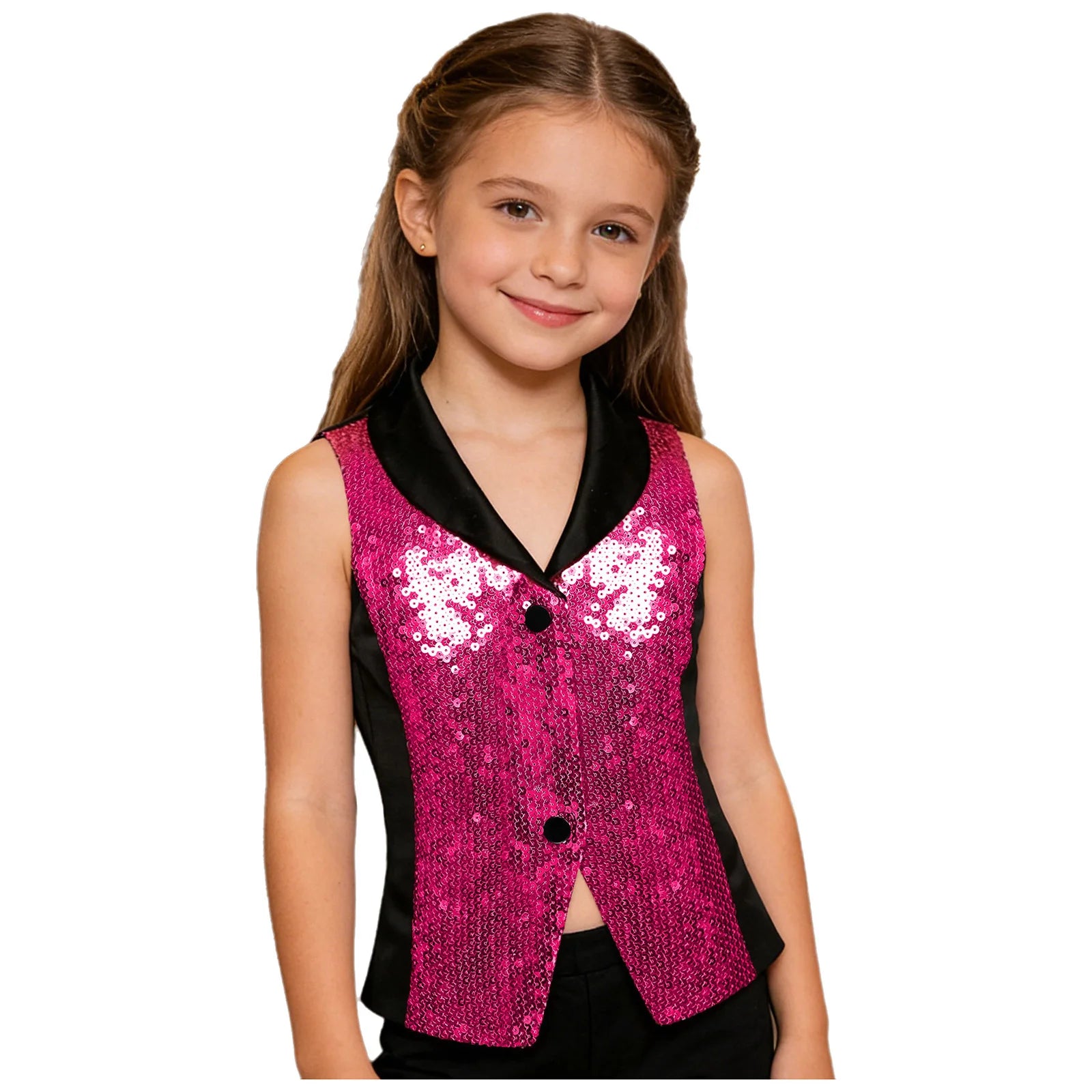 Girls' Sequin Lapel Waistcoat | Jazz Dance & Performance Vest Ages 6–16