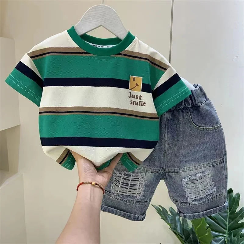 Boys Summer Shirt & Jeans Shorts Set (9M–5 Years)