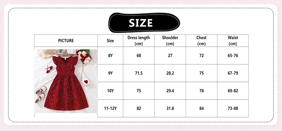 Girls Red Polka Dot V-Neck Dress (4-12Y)