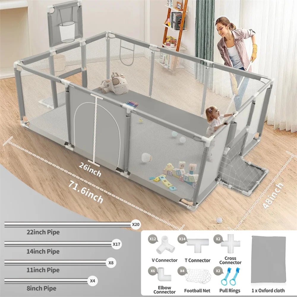 Baby Playpen Extra Large 70" – Breathable Mesh Safety Play Yard for Boys & Girls