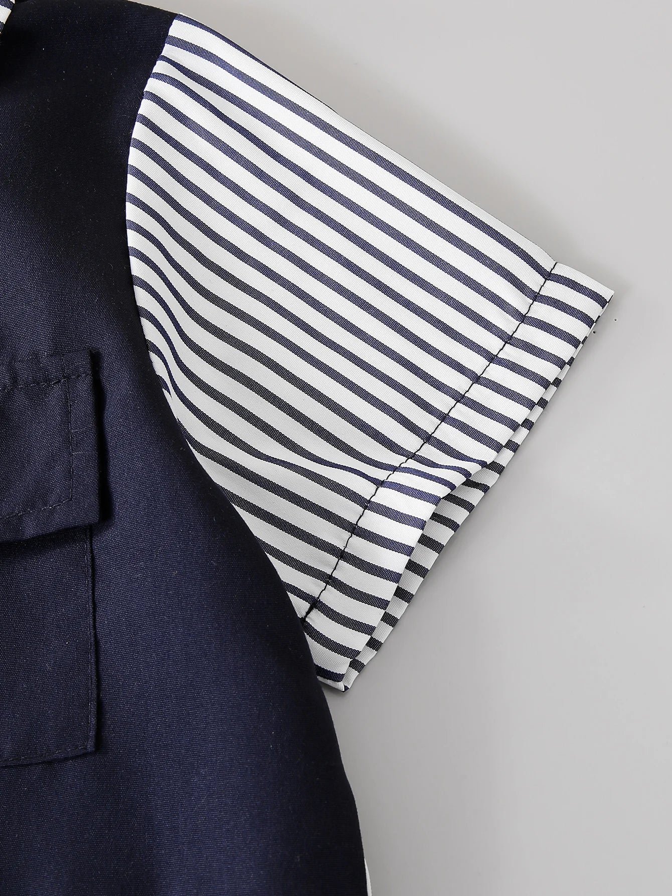 Boys Short Sleeve Shirt & Shorts 2-Piece Set | Striped Splice Design | Mini Modern