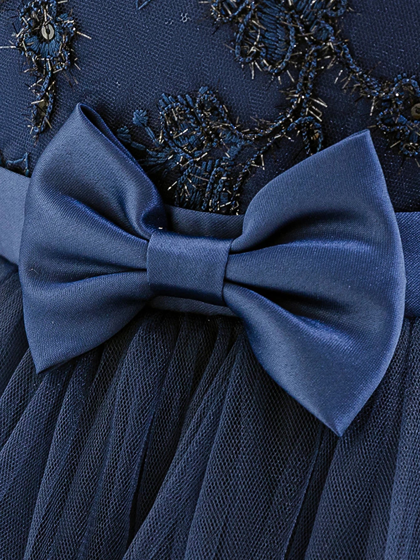 Baby Girl Royal Blue Lace Dress With Bow Puffy Mesh Party Dress Mesh Elegant Princess Dress