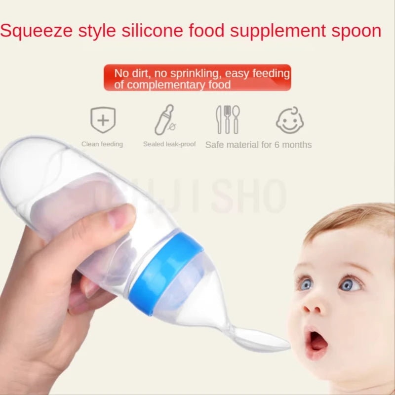 90ML Safe Newborn Baby Feeding Bottle Toddler Silicone Squeeze Feeding Spoon Milk Bottle Training Feeder Food Supplement Tools