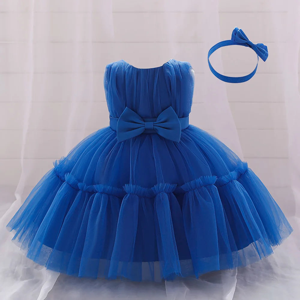 Infant Baby 1st Birthday Baptism Dresses For Girls Kids Elegant Wedding Party Princess Dress Tulle Toddler Girl Summer Clothes