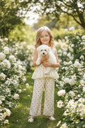 Girls Polka Dot Lace-Trim Top & Trouser Set