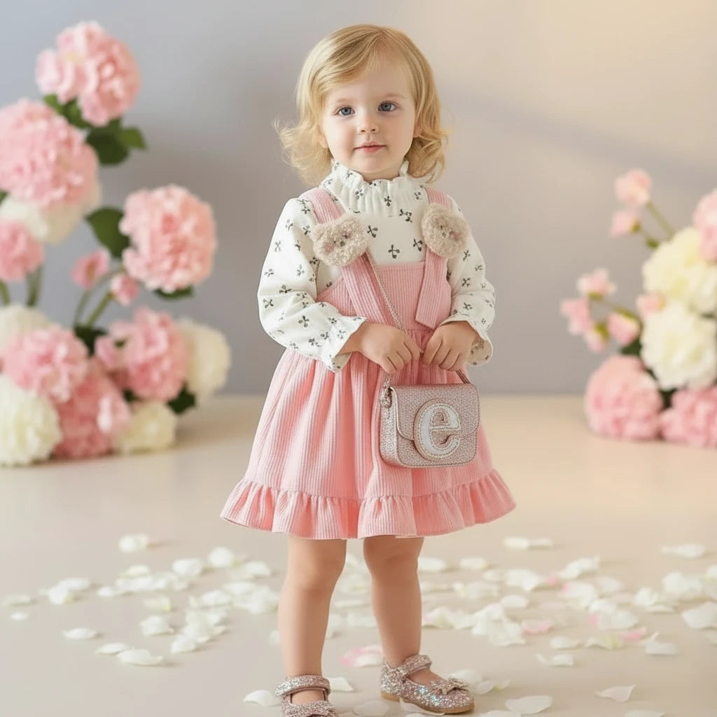 Girls Corduroy Bear & Cherry Print Dress