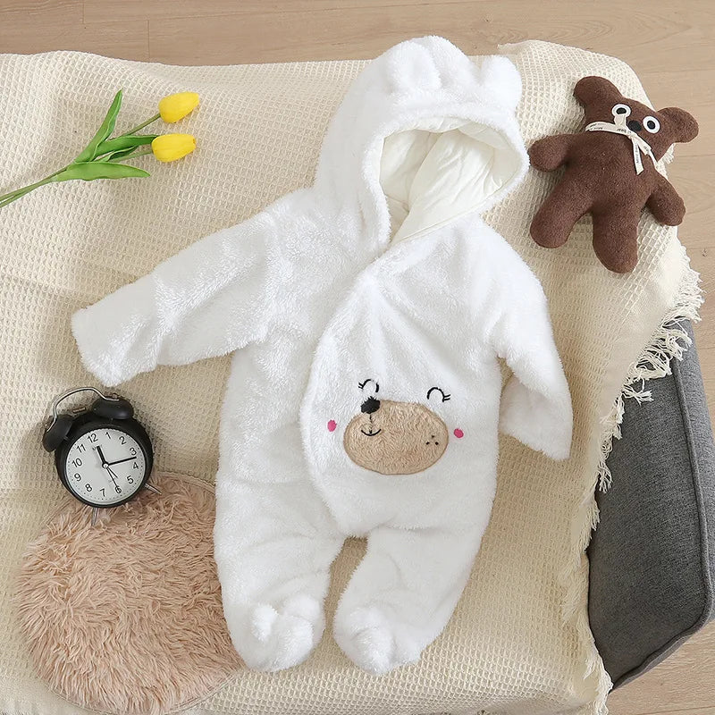 Baby Plush Hooded Romper | Cartoon Animal Ear Jumpsuit Newborn–1.5Y