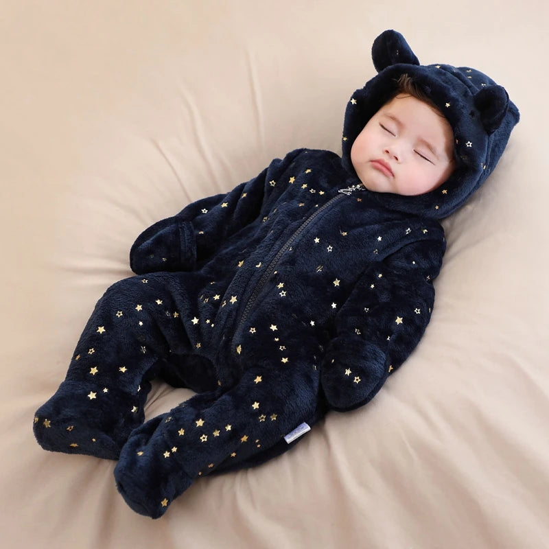 Baby Flannel Romper - Cartoon Print (0-19M)