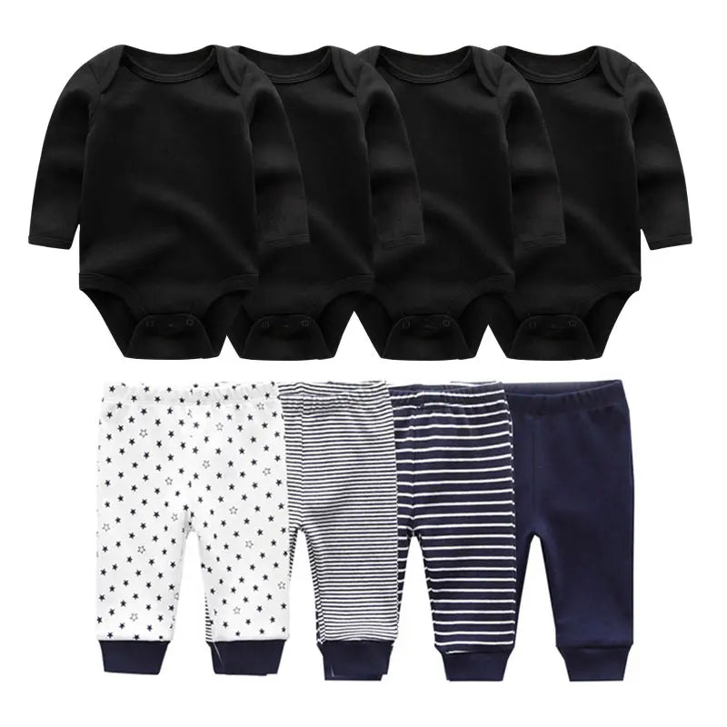 8-Piece Baby Bodysuit & Pants Set – Long Sleeve Cotton Unisex