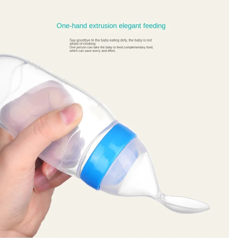 Squeezed Milk Bottle Food Grade Silicone Newborn Training Spoon Baby Grain Food Supplement Feeder Safe and Practical