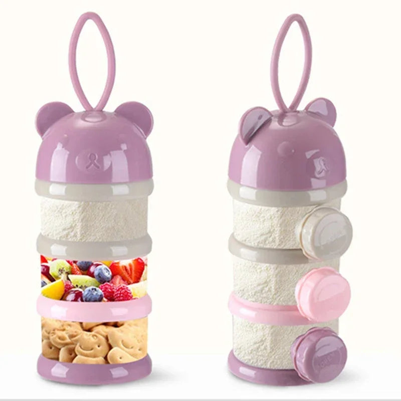 Portable Baby Food Storag Box Multiple Openings Cereal Cartoon Infant Milk Powder Box Toddle Snack Container 3/4Layer