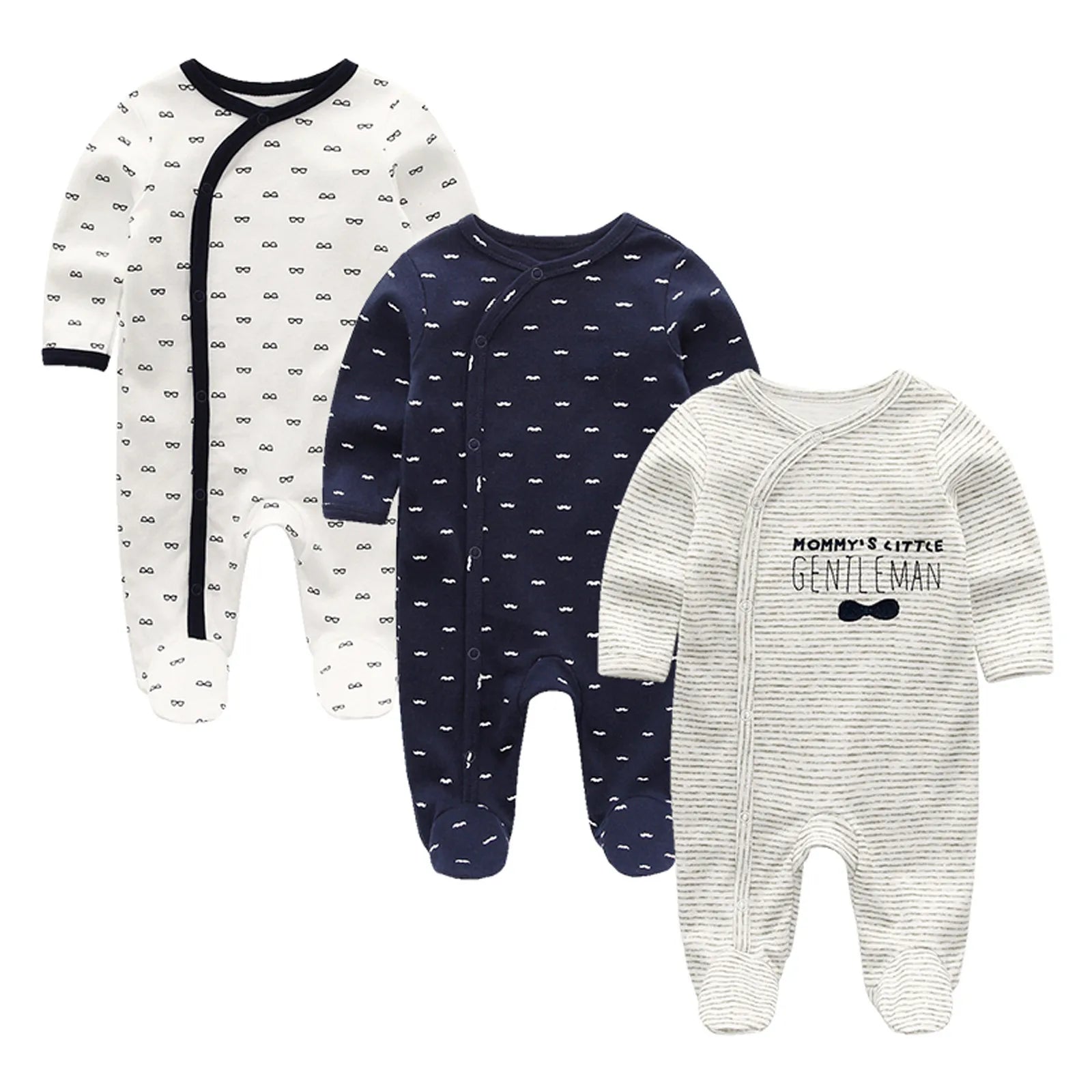 Kiddiezoom 3-Pack Unisex Baby Rompers - 100% Soft Cotton Long Sleeve Jumpsuits - Newborn Autumn & Winter Essentials