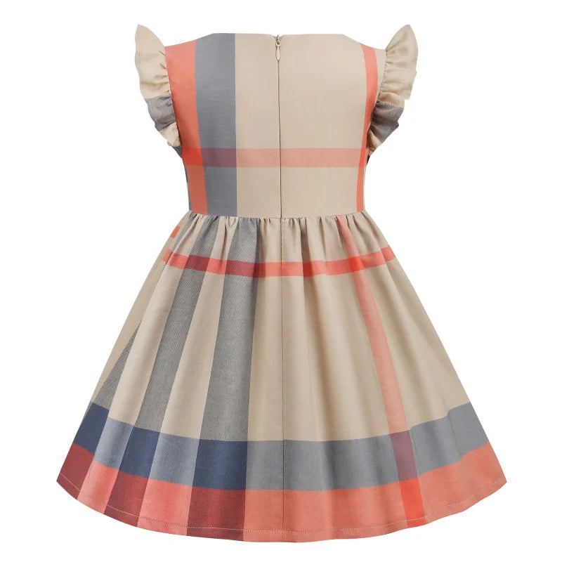 Girls Plaid Summer Dress with Sash (4-8Y)