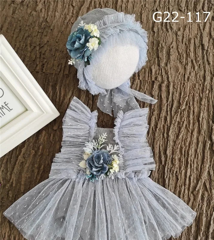 Baby Newborn Photography Props Baby Girl Lace Dress Romper Bodysuits Outfit  Hat Headband Photography Clothing