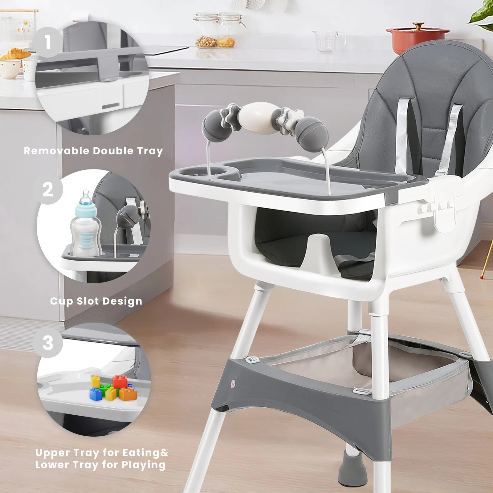 Baby High Chair – Convertible Toddler Dining Chair with Detachable Tray