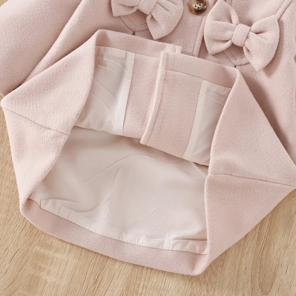 Baby Girls Beige Bow Coat | Long Sleeve Winter Jacket 6M–3Y