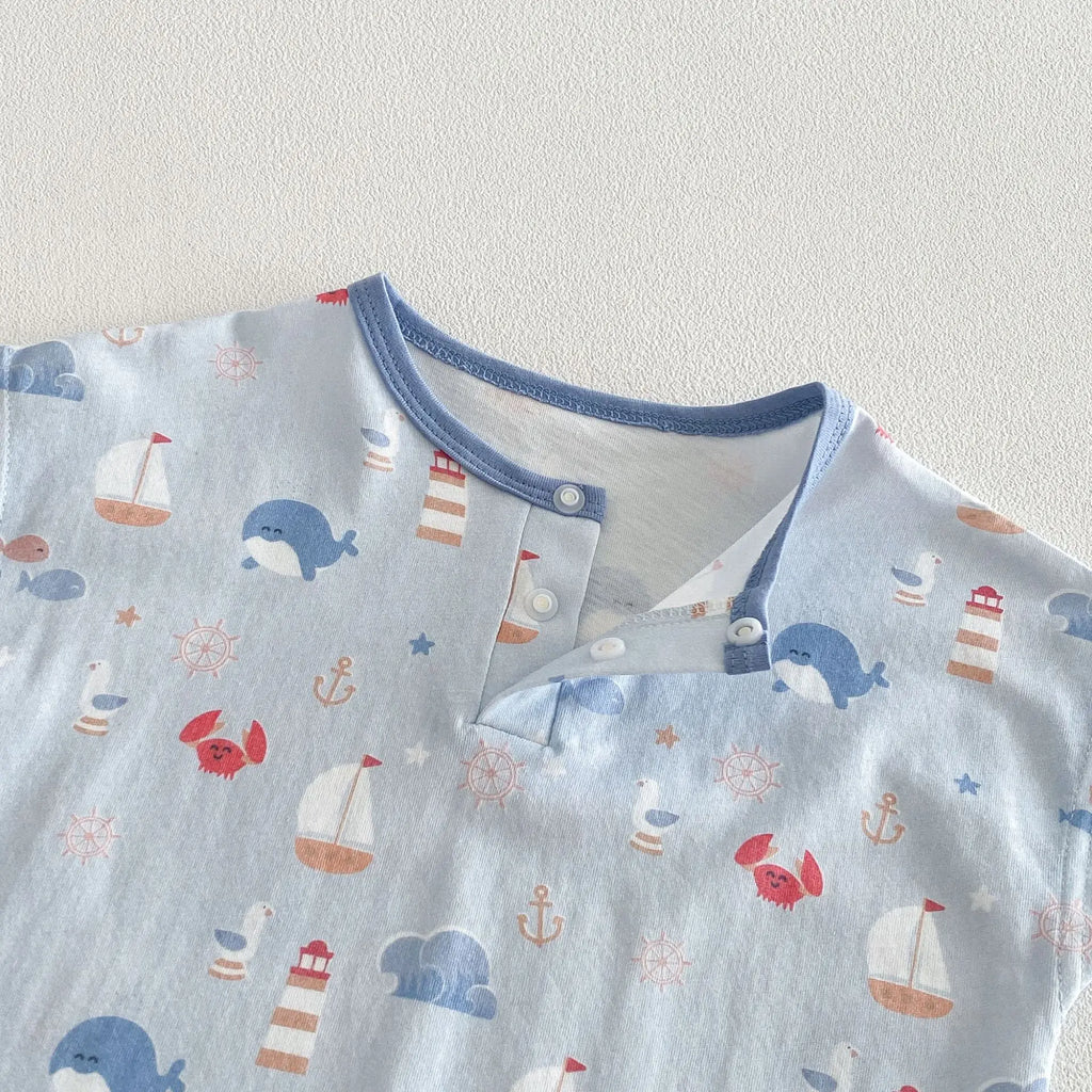 Baby Cartoon Print Summer Romper | Sleeveless Snap Bodysuit 3–24M