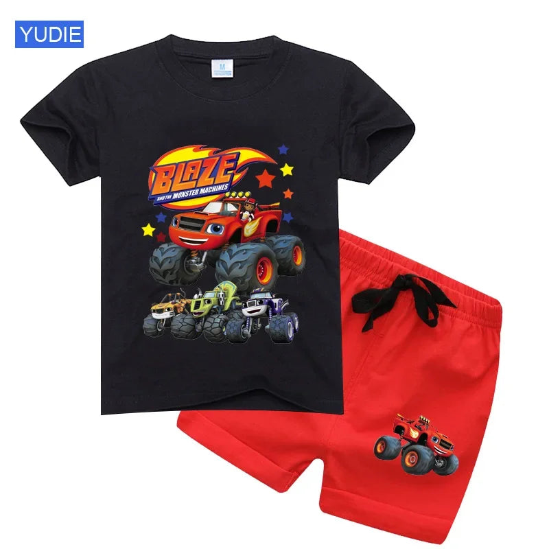 Boys' Cartoon Print Short Sleeve T-Shirt & Shorts Set