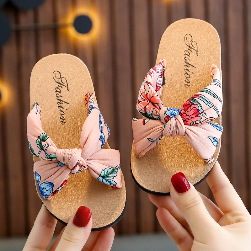 Girls Bohemian Bow Flip Flop Sandals | Sizes 24–35 | Summer Beach