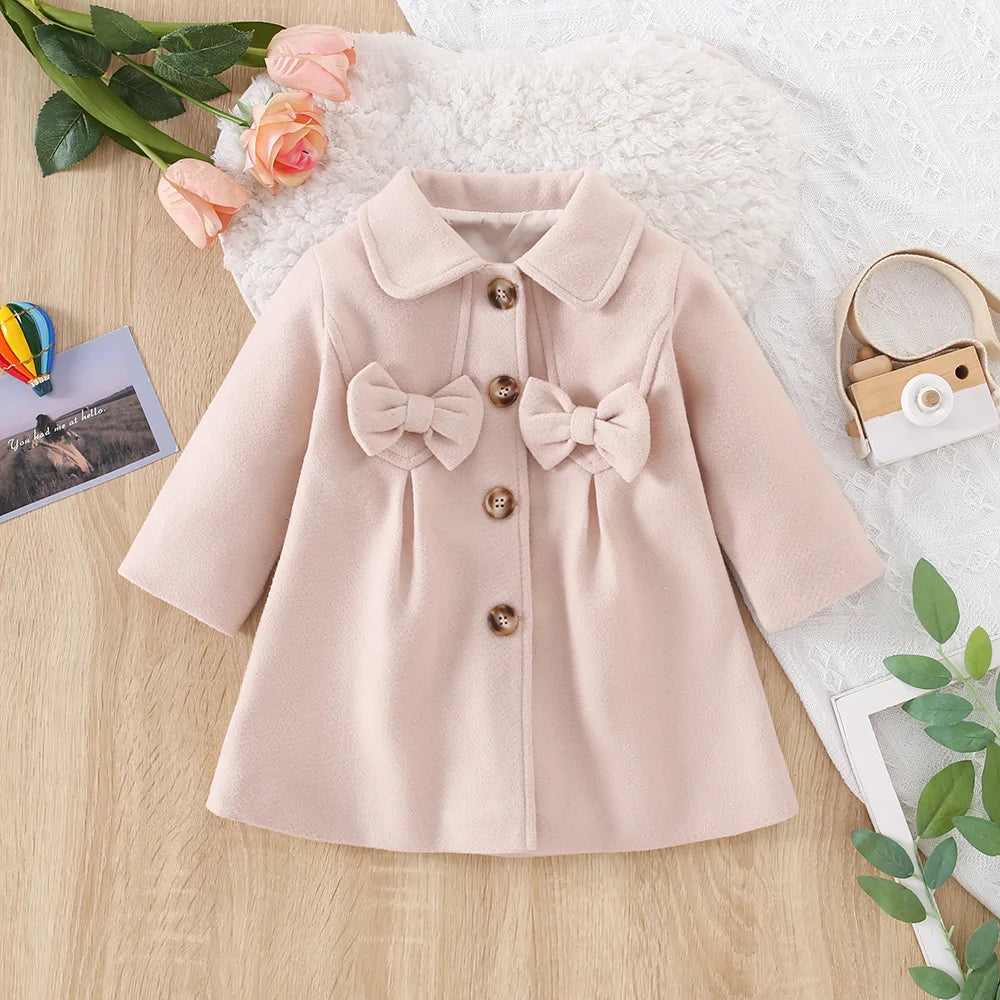 Autumn And Winter New Korean Style Baby Girl Coat For Beige Bow Children'S Long Sleeved Clothes For 6 Months -3 Years Old)