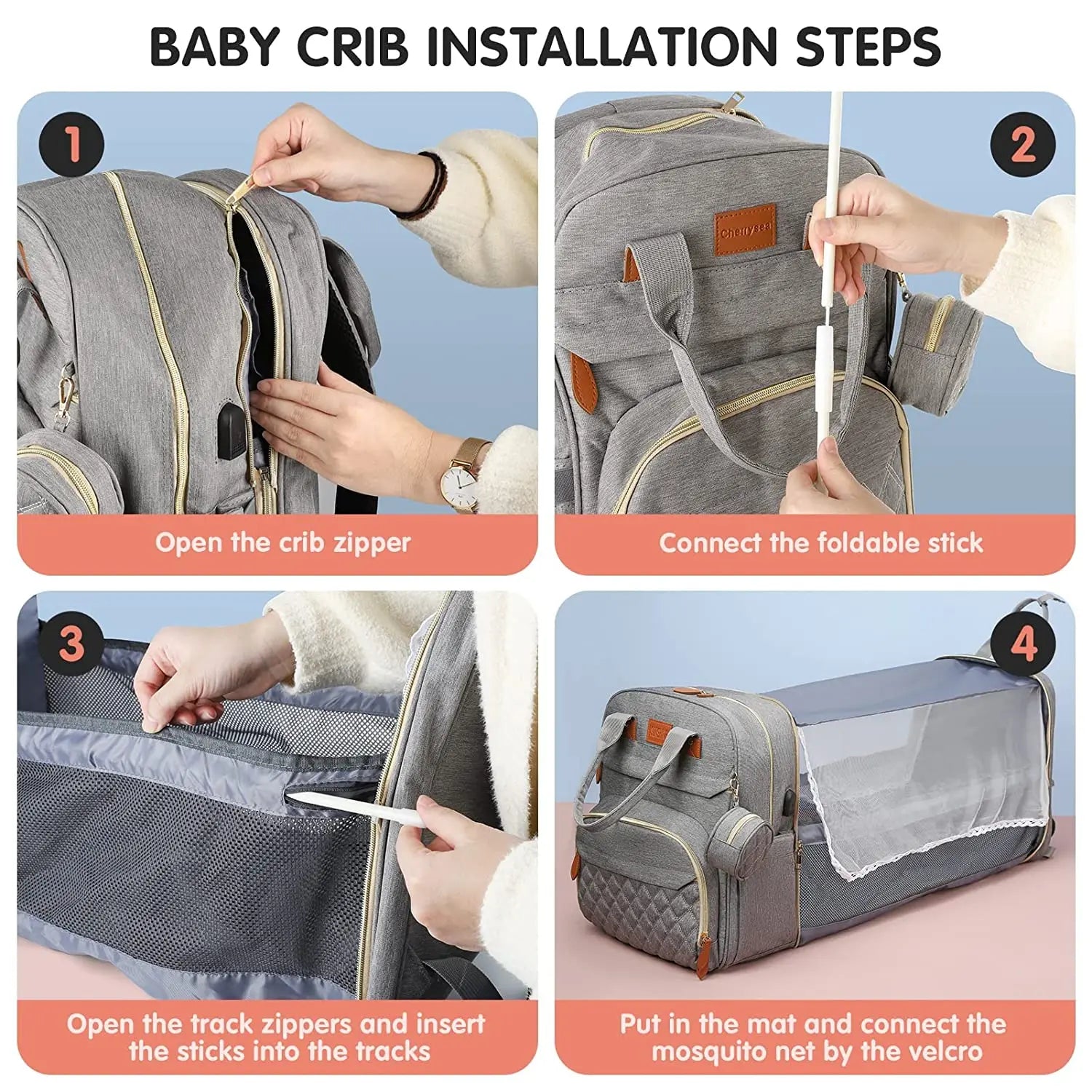 3-in-1 Diaper Bag Backpack with Foldable Changing Bed
