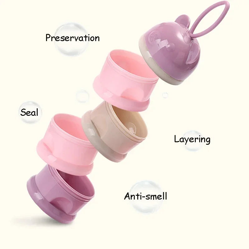 Portable Baby Food Storag Box Multiple Openings Cereal Cartoon Infant Milk Powder Box Toddle Snack Container 3/4Layer