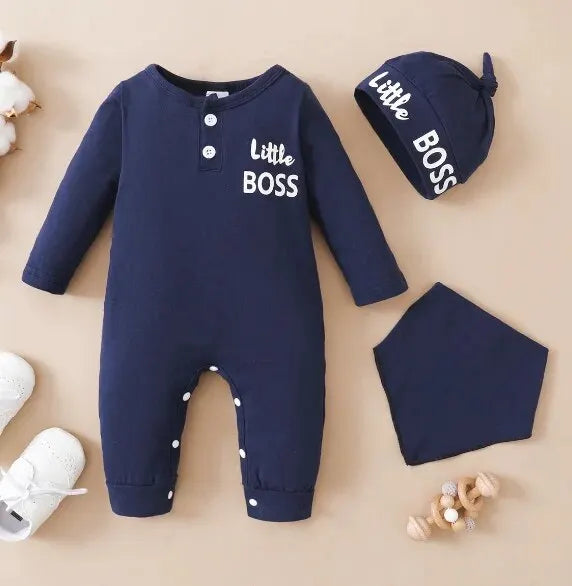 Baby Boy Letter Print Romper with Hat (0-12M)