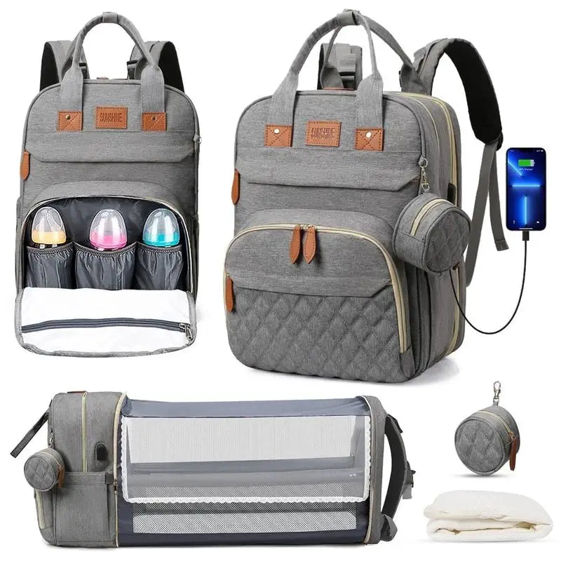 3-in-1 Diaper Bag Backpack with Foldable Changing Bed