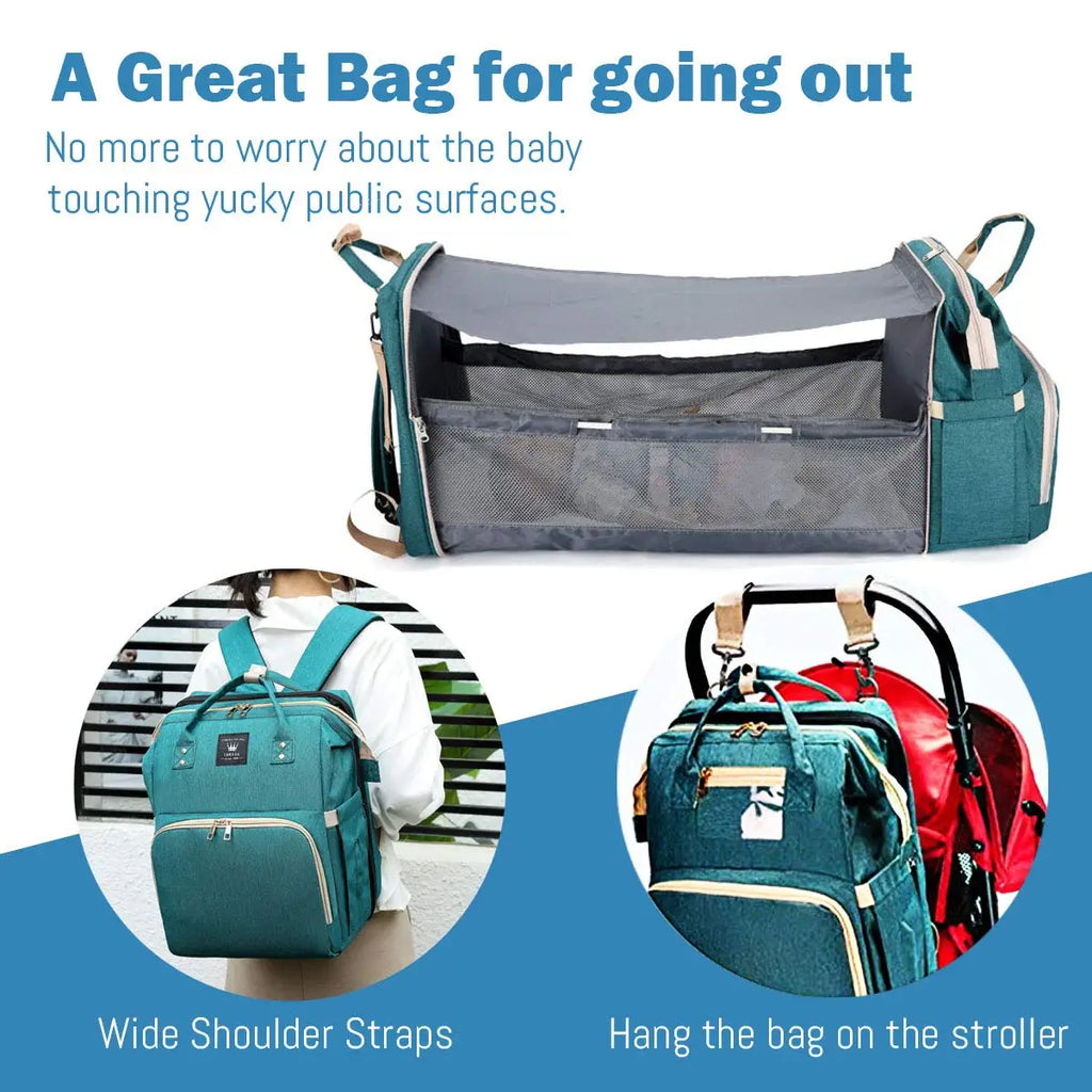3-in-1 Diaper Bag Backpack with Foldable Changing Bed