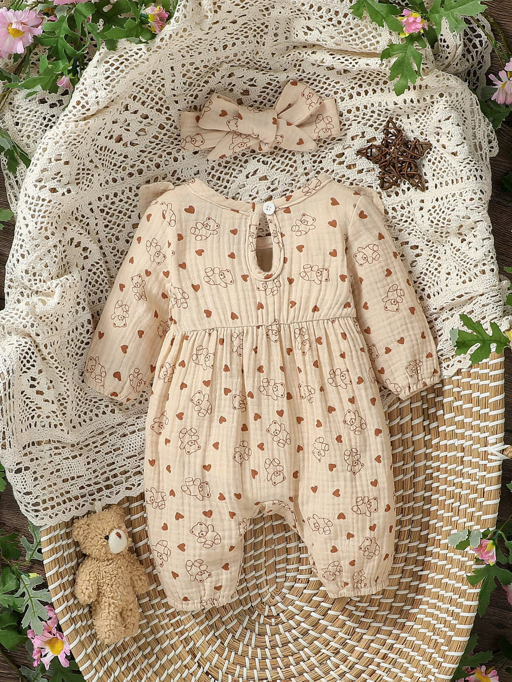 Baby Girl's Floral Jumpsuit with Headband (0–6M)