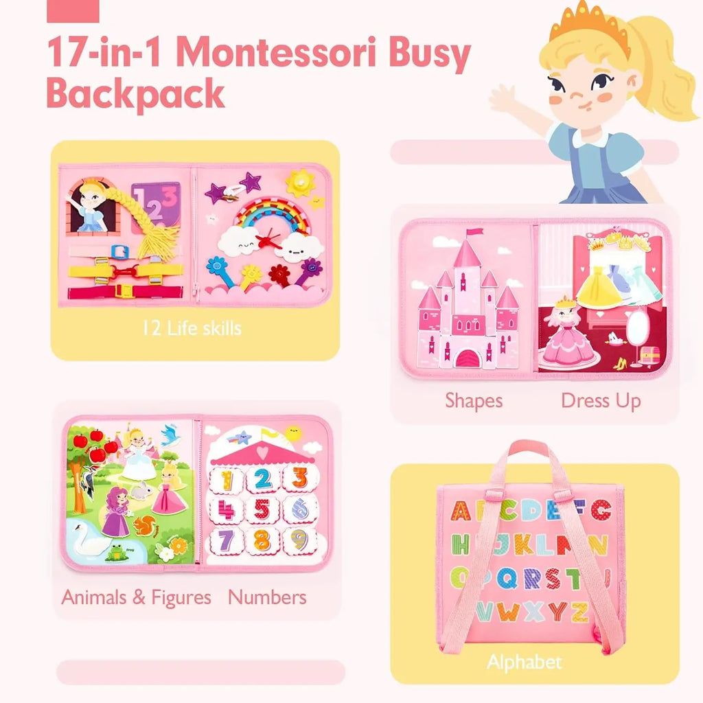 Montessori Busy Board Backpack | Life Skills Learning Toy for Toddlers