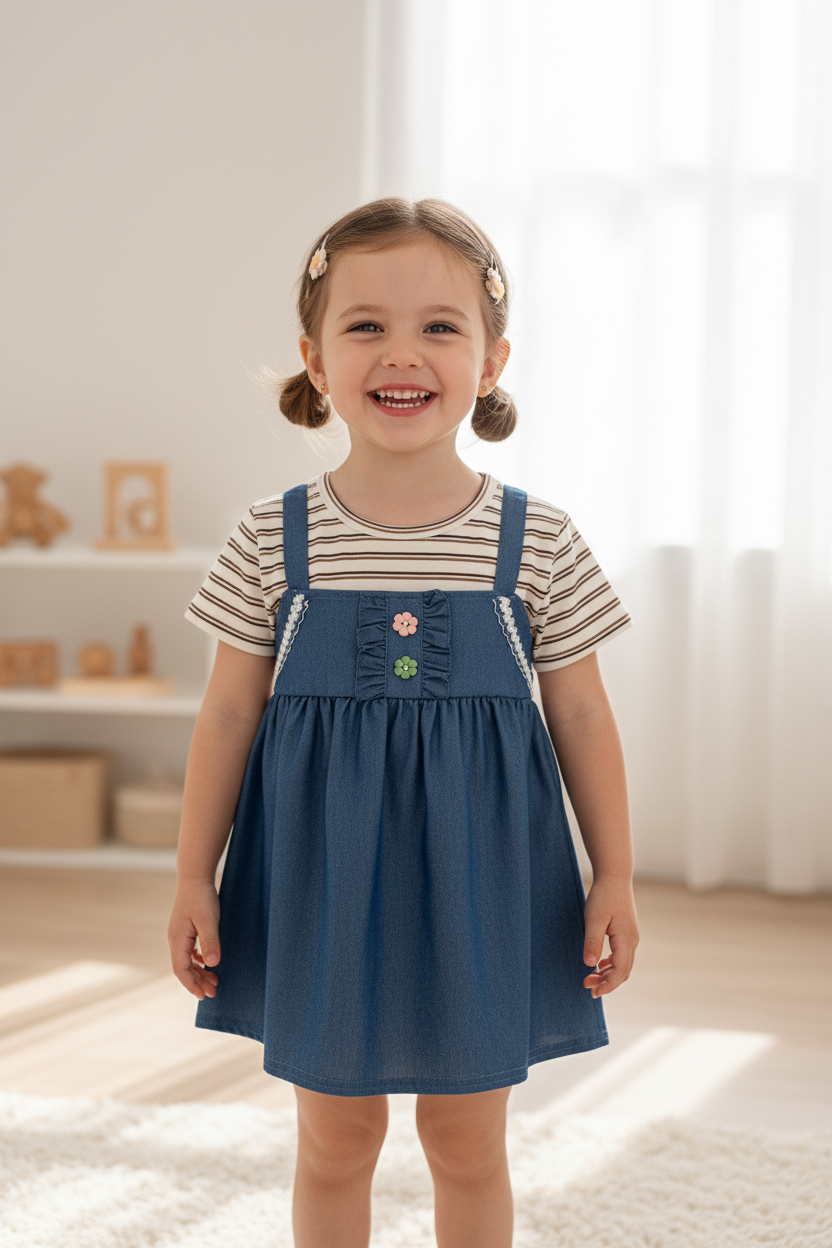 Baby Girls Summer Dress – Striped Cotton Short Sleeve Casual Dress