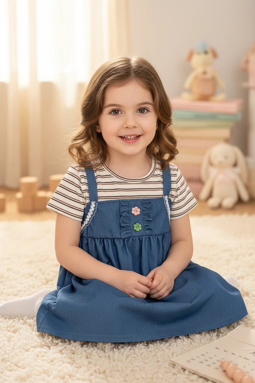 Baby Girls Summer Dress – Striped Cotton Short Sleeve Casual Dress
