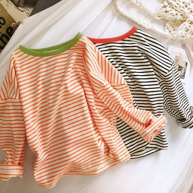 Kids Striped Long Sleeve T-Shirt – Pure Cotton Unisex Baby & Toddler Top