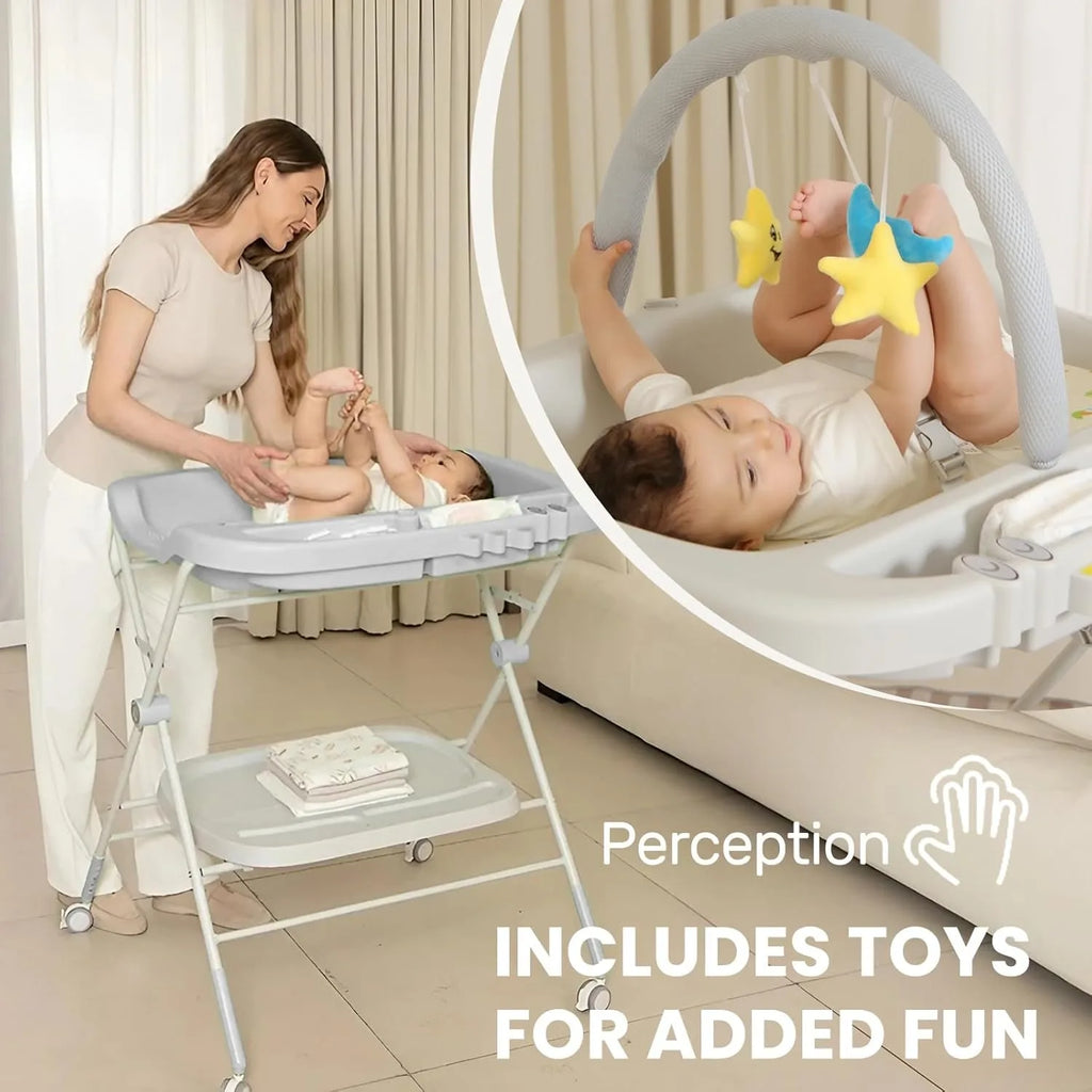 Foldable Baby Diaper Changing Table with Wheels & Storage