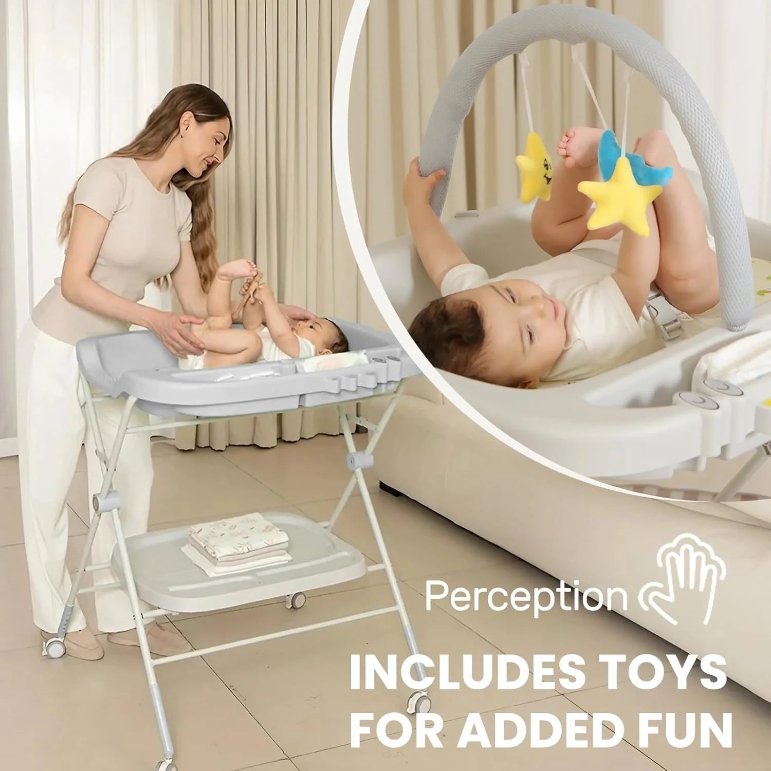 Foldable Baby Diaper Changing Table with Wheels & Storage
