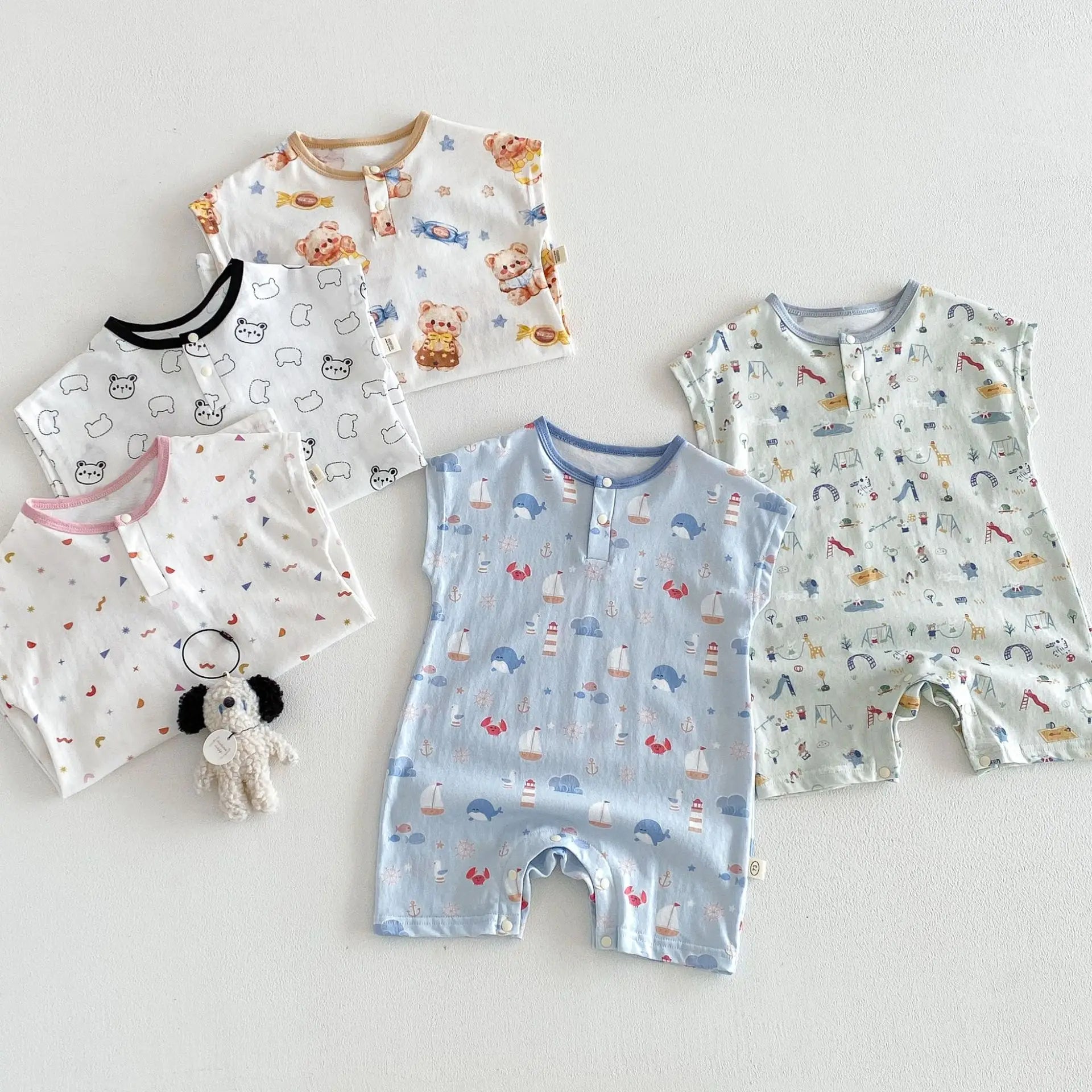 Baby Cartoon Print Summer Romper | Sleeveless Snap Bodysuit 3–24M