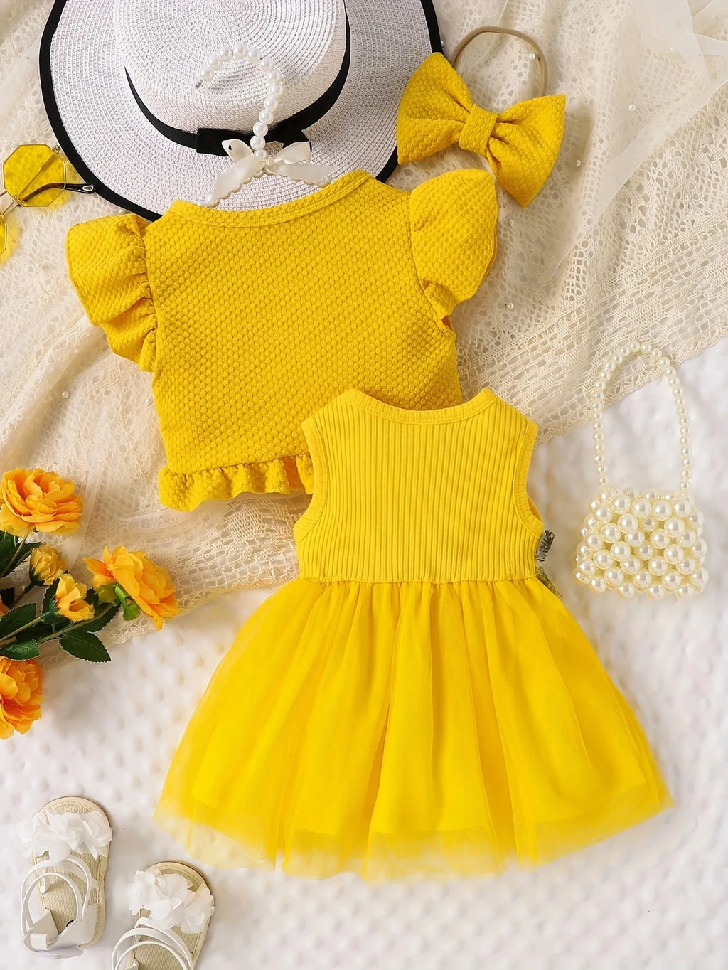 Baby Girls Summer Floral Vest & Mesh Dress Set | 2-Piece